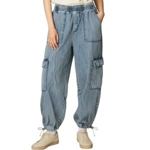Jane + Delancey Chambray Cargo Jogger Pants Pull on Bungee Lightweight Women M